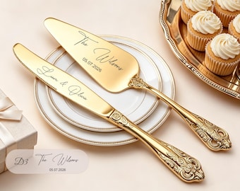 Wedding Cake Cutting Set, Personalized Engraved Cake Knife and Server Set, Wedding Keepsake for Couple