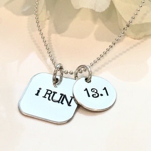 Hand Stamped Marathon Necklace-Runners Necklace-Just Run-Full Marathon necklace-Half Marathon Necklace-Running jewelry-sports Jewelery