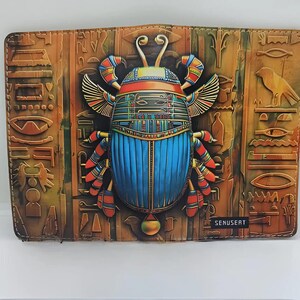 Carteira de couro egípcia, carteira de couro genuíno feita à mão com arte do Egito Antigo, design de faraó, ideia de presente única e significativa,