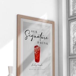 Shirley Temple Signature Drink Sign – Printable Cocktail Sign, Instant Download, Classic Mocktail Décor