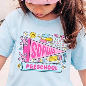 First Day of School Shirt for Girl, Coquette Girls Back to School Shirt Personalized,  Custom Name Flag Shirt, 1st Day of Prek Kindergarten