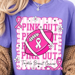 Comfort Colors Football Pink Out Shirt, Tackle Breast Cancer Shirt, Breast Cancer Awareness Shirt, Pink Ribbon Shirt, Preppy Pink Football