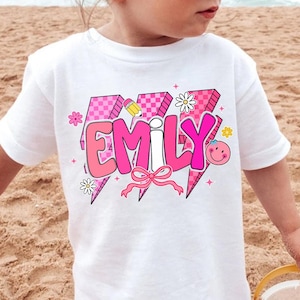 Retro Pink Girls Back To School Shirt, Custom Name Toddler Tee, Coquette First Day of PreK Kindergarten Girl Outfit, 1st 2nd 3rd Grade Tee