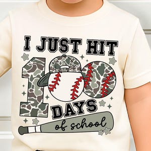 Boys 100 Days Of School Shirt, Camo Baseball 100th Day Of School Tee, Toddler Boy School Shirt, Baseball Boy Shirt, I Just Hit 100 Days Tee