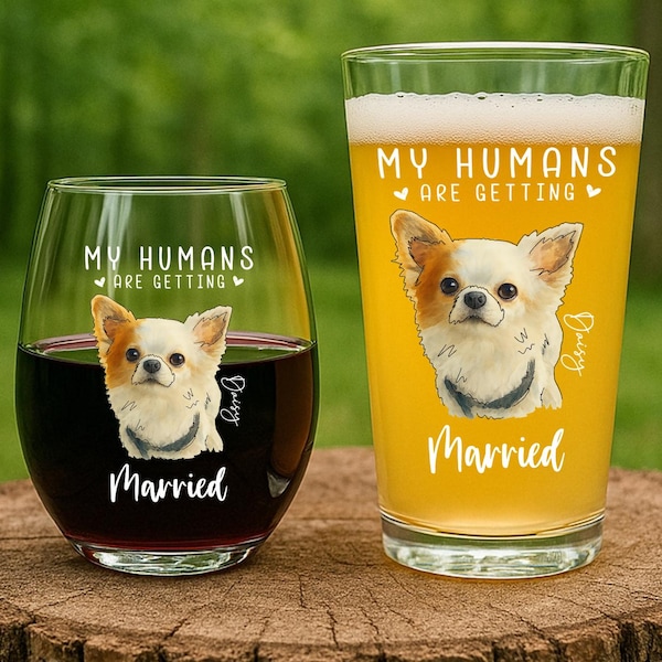 Custom Pet Portrait Glass: Dog Engagement Gift for Humans