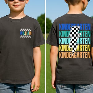 Retro Kindergarten Shirt with Name, Boys Back To School Tshirt, First Day of School Shirt for Kids, Personalized Preschool Boy Toddler Shirt