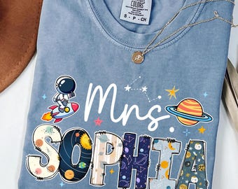 Comfort Colors Teacher Name Shirt, Outer Space Theme Teacher Shirt, Back To School Teacher Gift, Teacher Team Shirt, Planet Tee