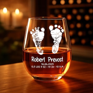 Custom Baby Footprints Glass, New Baby Gift for Mom and Dad, Father&#39;s Day Gift, Handprint Whiskey Glass, Wine Glass, Pint Glass, Coffee Mug