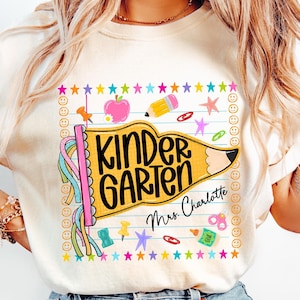 Custom Kindergarten Teacher First Day Of School Shirt: Teacher Pennant Name Tee, Back To School 1st Day Shirt, PreK Preschool Gift