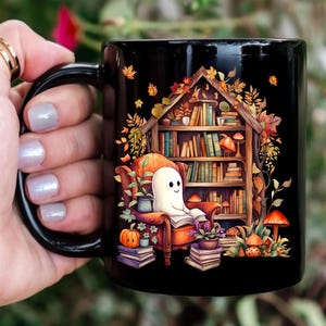 Reading Ghost Mug, Halloween Coffee Mug, Bookish Halloween Gift, Spooky Vibes, Cute Halloween Mug, Fall Book Coffee Mug, Librarian Gift