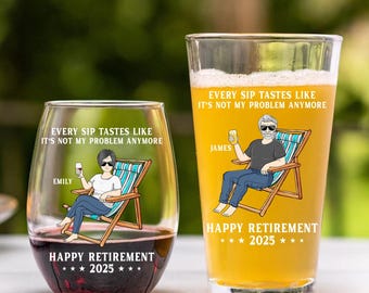 Personalized Retirement Gift for Men Women, Retired Coworker Gift, Funny Retirement Stemless Wine Glass, Whiskey Glass, Farewell Party Ideas