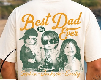 Custom Best Dad Ever Shirt with Kids Name and Photo: Retro Dad Shirt, Dad Est Shirt, New Dad Vintage Picture Tee, Fathers Day Gift from Kids