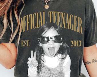 Official Teenager 13th Birthday Shirt, Personalised Vintage Photo And Year Shirt, Girl Thirteenth Shirt, Turning 13 Party Outfit