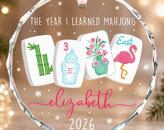 Adorno personalizado de Mahjong: El año en que aprendí Mahjong, regalo divertido para grupos de Mahjong, regalo de Navidad para el club de Mahjong 2026, recuerdo de noche de juegos