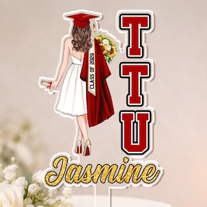 Personalized Girls Graduation Cake Topper: Custom Name & School Initial, Class of 2026 Graduation Gift, Senior Girl Congrats Party Decor