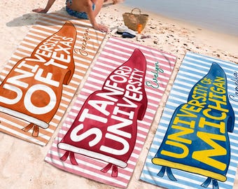 Personalized College Pennant Beach Towel, School Banner School Spirit Beach Towel, High School Graduation Gift, University Graduation Gift