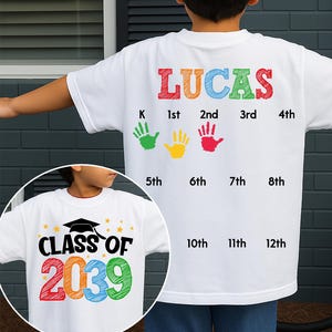 First Day of School Handprint Shirt: Class of 2038 2029, Grow With Me Tee