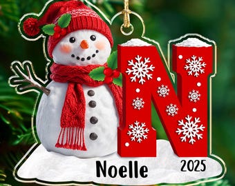 Custom Kid Christmas Ornament, Snowman Boy Christmas Ornament, Grandson Christmas Gift, Kid Initial Name Acrylic Ornament