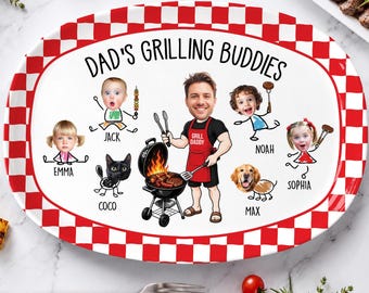 Custom Kid Face Dad’s Grilling Plate, Father’s Day Gift From Kids, Dad's Grilling Buddies, Custom BBQ Grilling Plate Gift With Kids Names