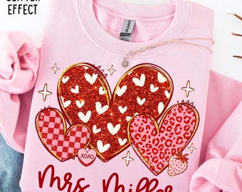Custom Valentine's Day Teacher Sweatshirt, Teacher Crewneck Sweatshirt, Faux Glitter Teacher Valentine Gift, New Teacher Shirt, Preschool