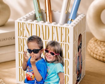 Personalized Photo Dad Building Block Pen Holder, Brick Photo Pencil Pot, Fathers Day Gift, Gift for Dad, Fathers Day Gift from Kids