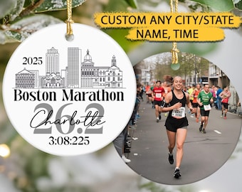 Custom Photo And Destination Marathon Ornament, Cross Country Marathon Ornament, Christmas Gifts for Runners, 2025 Ornament Marathon Race