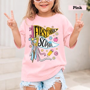 Personalized Pencil Back To School Kids Shirt, Custom Pennant Kids Girl Shirt, Custom Any Grade Shirt, School Toddler Shirt image 6