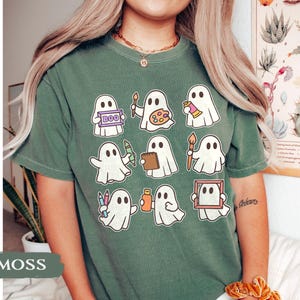 Comfort Colors Halloween Art Teacher Shirt, Cute Teacher Ghost Shirt, Spooky Art Teacher Halloween Shirt, Halloween Gifts for Artist immagine 3