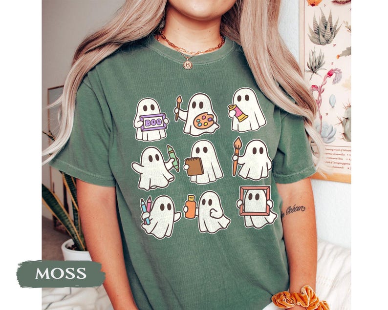 Comfort Colors Halloween Art Teacher Shirt, Cute Teacher Ghost Shirt, Spooky Art Teacher Halloween Shirt, Halloween Gifts for Artist immagine 3