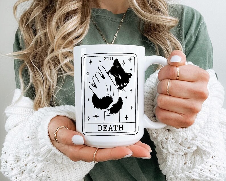 Halloween Coffee Mug, Tarot Card Black Cat Mug, Black Cat Lover Gifts, Tarot Card Death Mug, Funny Halloween Mug, Spooky Season Mug image 7