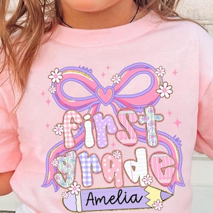 Coquette Back To School Shirt for Girls, First Day Of School Shirt, Custom Kids Name School Outfit, 1st Day Of First Grade, Toddler Girl Tee