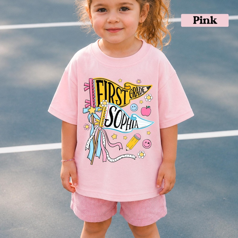 Personalized Pencil Back To School Kids Shirt, Custom Pennant Kids Girl Shirt, Custom Any Grade Shirt, School Toddler Shirt image 11
