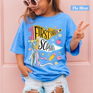 Personalized Pencil Back To School Kids Shirt, Custom Pennant Kids Girl Shirt, Custom Any Grade Shirt, School Toddler Shirt image 5