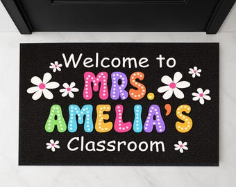 Custom Teacher Name Gift, Classroom Welcome Doormat, Classroom Decor, Teacher Rug, Back To School Decor, Cute Foral Teacher Name Door Mat