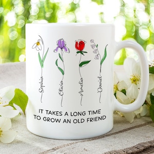 Best Friend Birthday Gift, It Takes A Long Time To Grow An Old Friend Mug, Custom Birth Flower Gift, Gift for Best Friends, Sister Gifts