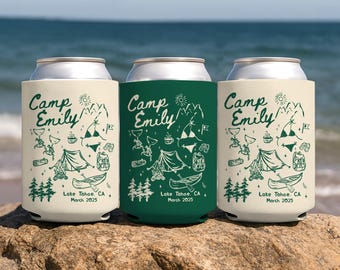 Personalized Camping Bachelorette Party Decor, Custom Camp Bachelorette Can Cooler, Camp Bach Club, Bridal Shower Favors For Bridesmaid
