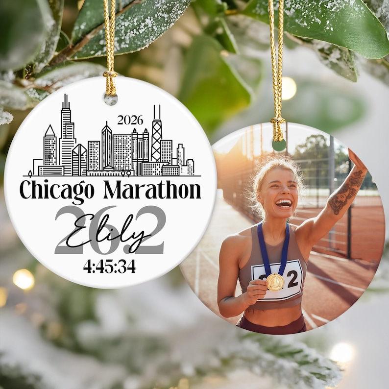 Custom Photo And Destination Marathon Ornament, Cross Country Marathon Ornament, Christmas Gifts for Runners, 2025 Ornament Marathon Race image 4