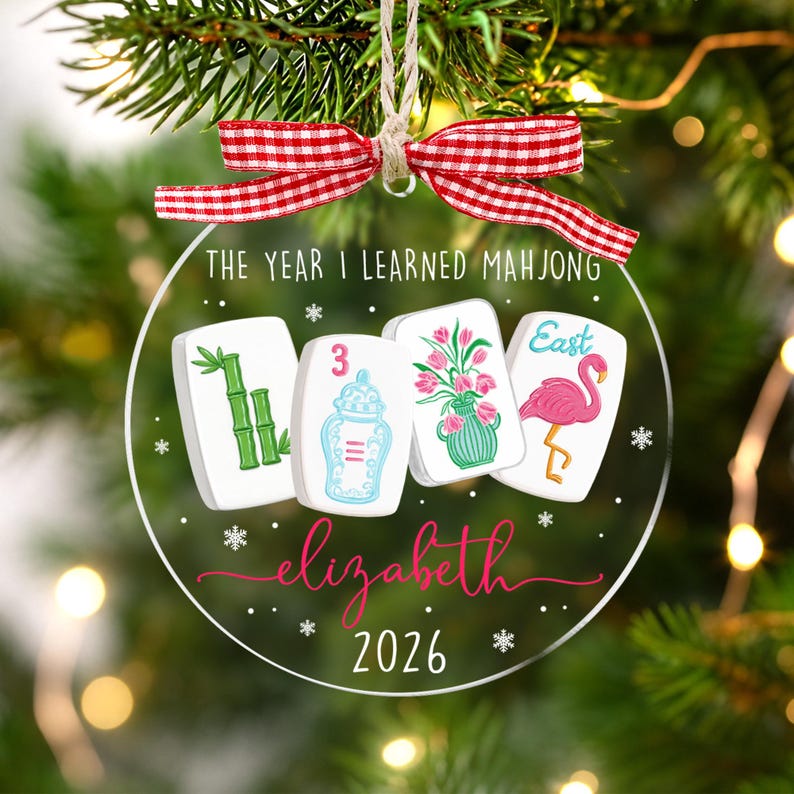 Custom Mahjong Ornament: The Year I Learned Mahjong, Funny Mahjong Group Gift, Christmas Gift For Mahjong Club 2026, Game Night Keepsake afbeelding 6