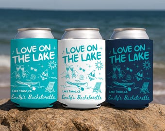 Love On The Lake Bachelorette Can Coolers, Lake Bachelorette Party Favors, Camping Bachelorette Drink Can Sleeves, Camp Bach Girls Trip Gift