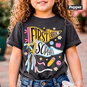 Personalized Pencil Back To School Kids Shirt, Custom Pennant Kids Girl Shirt, Custom Any Grade Shirt, School Toddler Shirt image 9