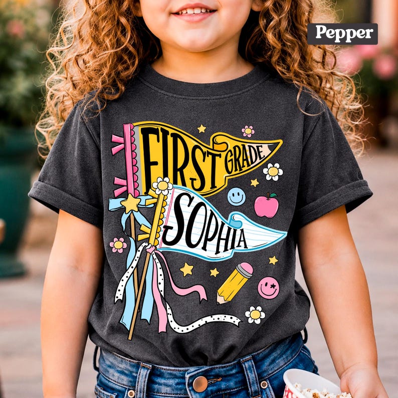 Personalized Pencil Back To School Kids Shirt, Custom Pennant Kids Girl Shirt, Custom Any Grade Shirt, School Toddler Shirt image 9