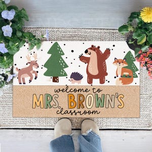 Woodland Animal Classroom Decor, Teacher Doormat, School Rug, Classroom Welcome Mat, Back To School Teacher Gifts, Classroom Doormat image 2