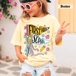 Personalized Pencil Back To School Kids Shirt, Custom Pennant Kids Girl Shirt, Custom Any Grade Shirt, School Toddler Shirt image 4