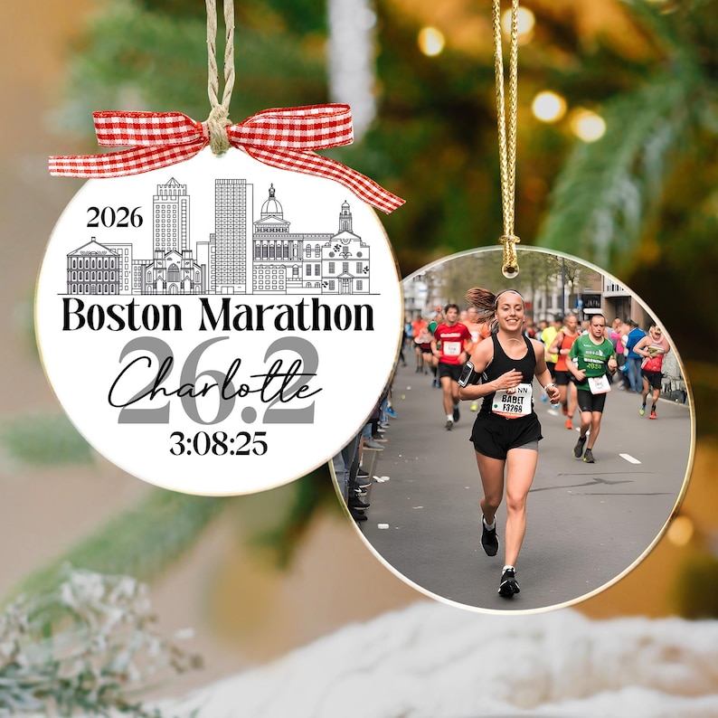 Custom Photo And Destination Marathon Ornament, Cross Country Marathon Ornament, Christmas Gifts for Runners, 2025 Ornament Marathon Race image 6