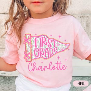 Personalized Kids First Day Of School Shirt: Coquette Grandmillennial Pennant Girl Back To School Tee, Custom Grade & Name Toddler Girl Tee