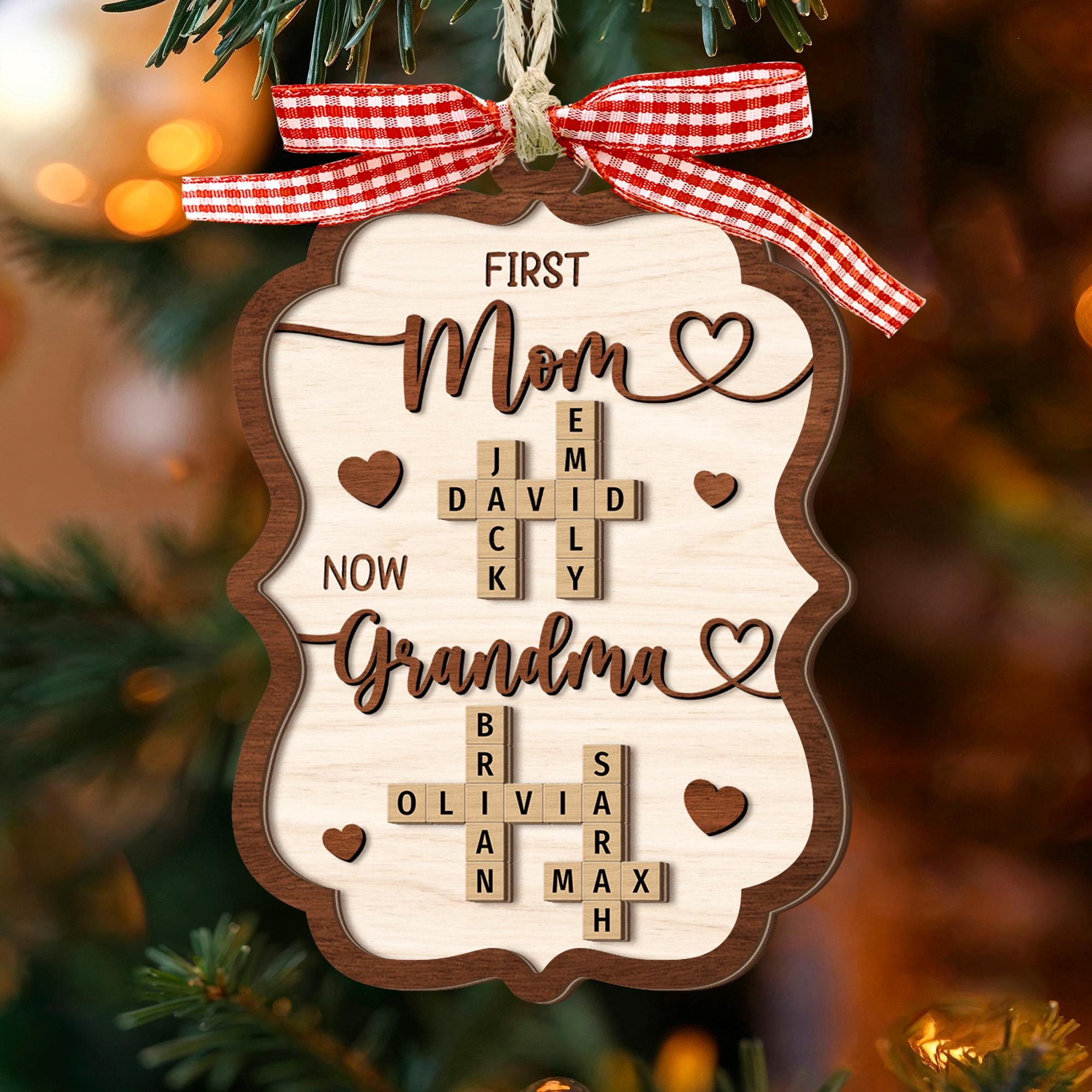 Personalized Wooden Grandma Puzzle Ornament, First Mom Now Grandma ...