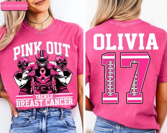 Football Breast Cancer Custom Shirt with Name and Jersey Number: Pink Out Tee, School Breast Cancer Shirt