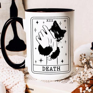 Halloween Coffee Mug, Tarot Card Black Cat Mug, Black Cat Lover Gifts, Tarot Card Death Mug, Funny Halloween Mug, Spooky Season Mug image 4