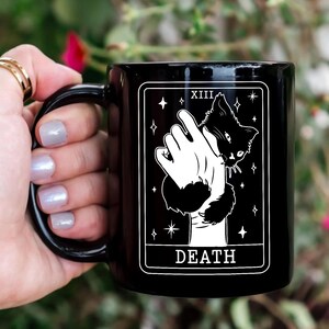 Halloween Coffee Mug, Tarot Card Black Cat Mug, Black Cat Lover Gifts, Tarot Card Death Mug, Funny Halloween Mug, Spooky Season Mug image 9