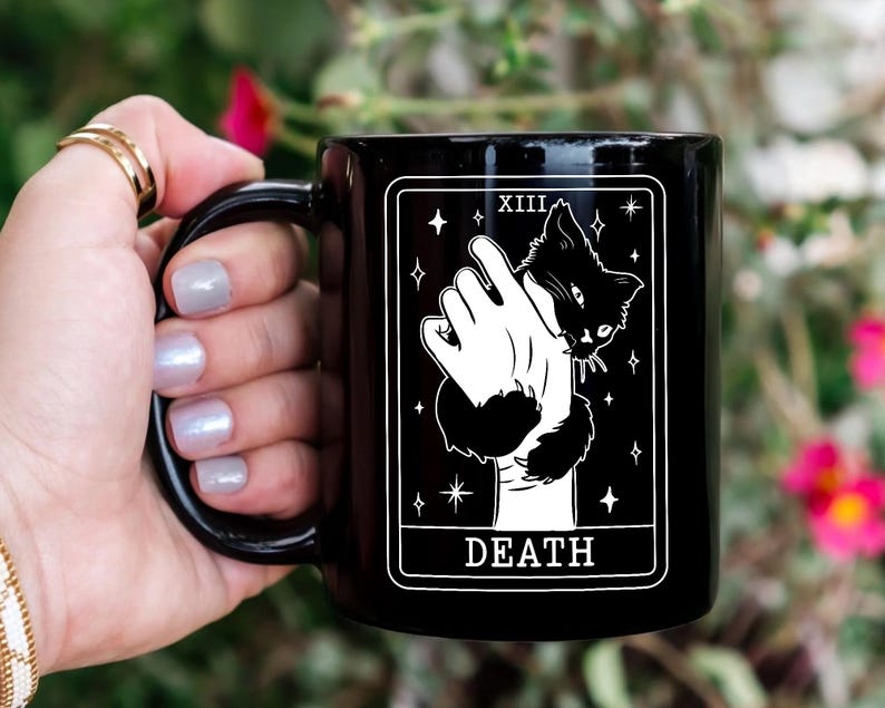 Halloween Coffee Mug, Tarot Card Black Cat Mug, Black Cat Lover Gifts, Tarot Card Death Mug, Funny Halloween Mug, Spooky Season Mug image 9